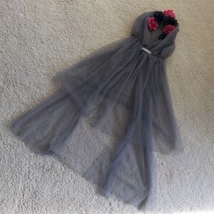 Dia de Los muertos gray hooded veil cape with flowers